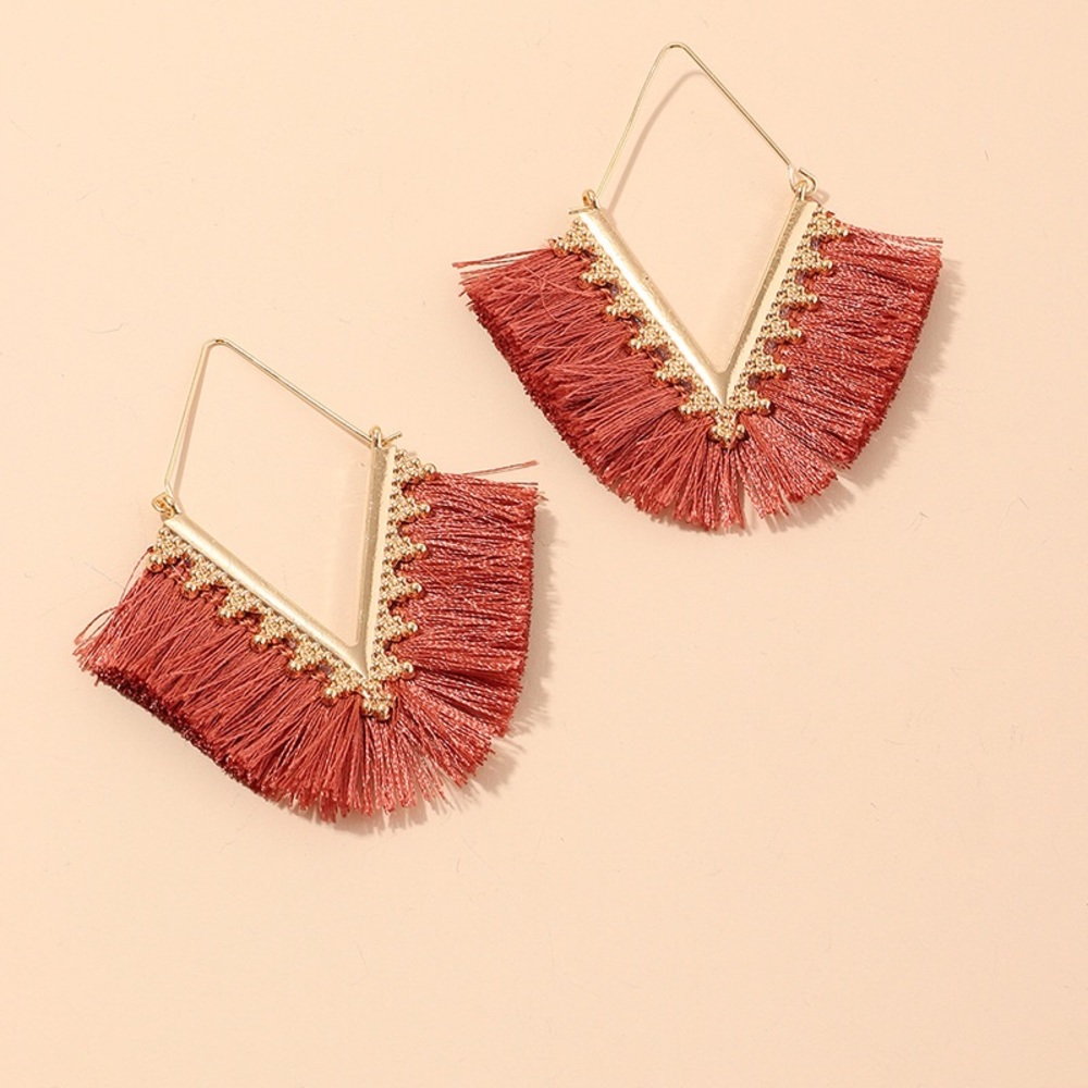 Boho Gold V Shape Dangle Earrings in Burnt Coral